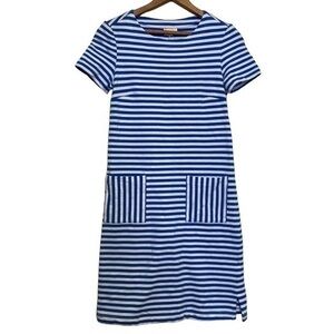 Persifor Blue and White Jersey Striped Dress With Front Pockets Small
